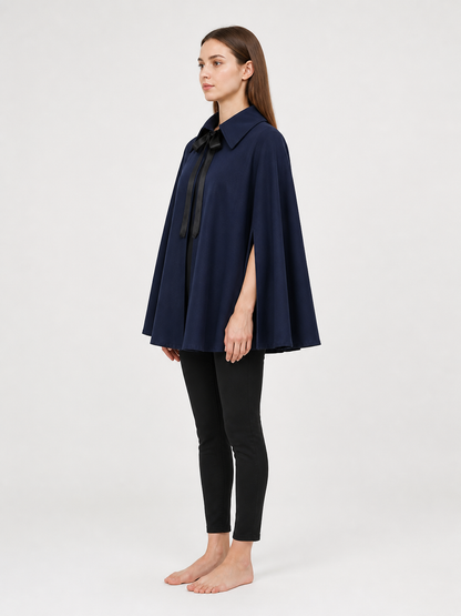 High-Collar Cape, Dark Blue side view