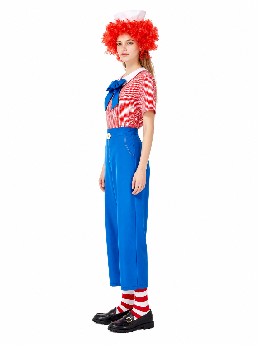 Red-and-white Checkered Clown Costume with Blue Pants side view