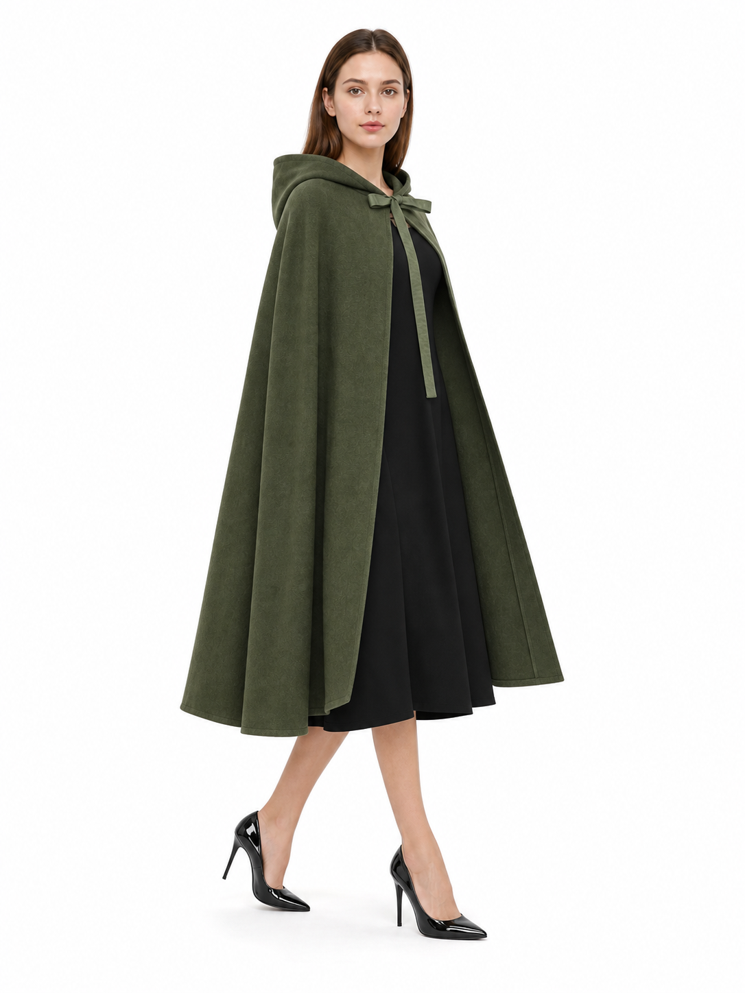 Olive Green Hooded Carnival Cloak
