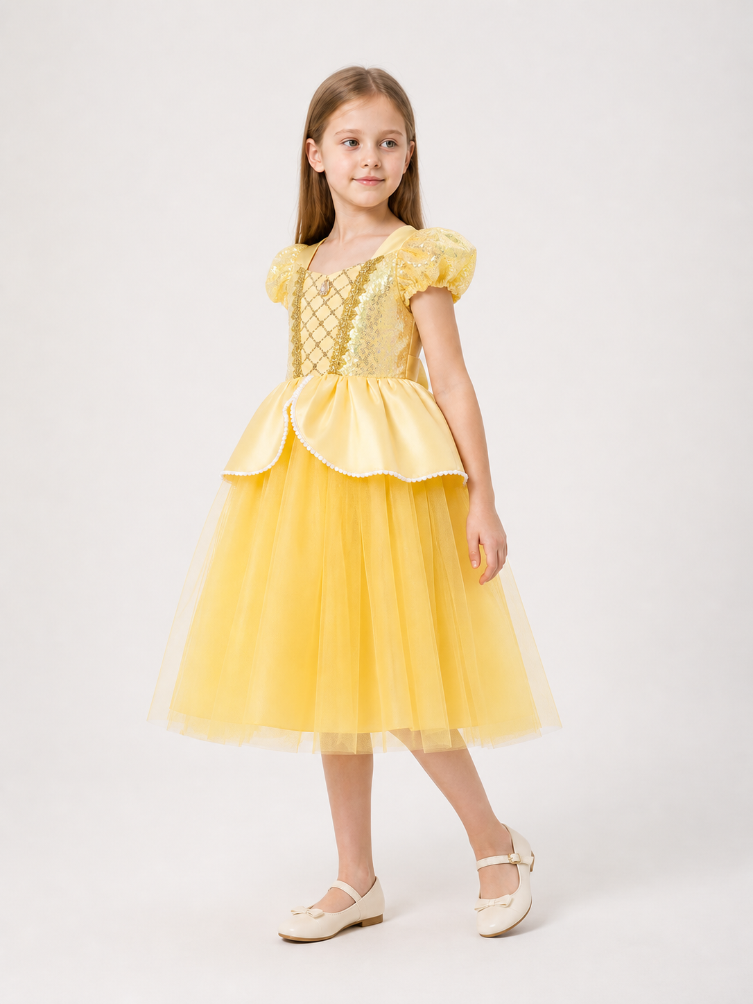 Yellow Princess Carnival Dress for Cosplay and Parties side view