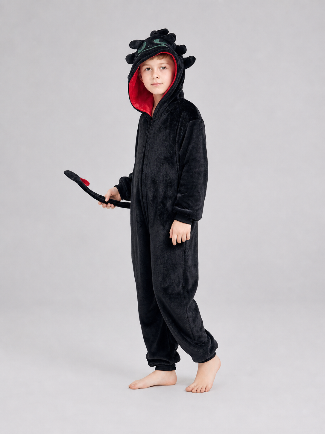 Children’s Hooded Dragon Costume, Black and Red