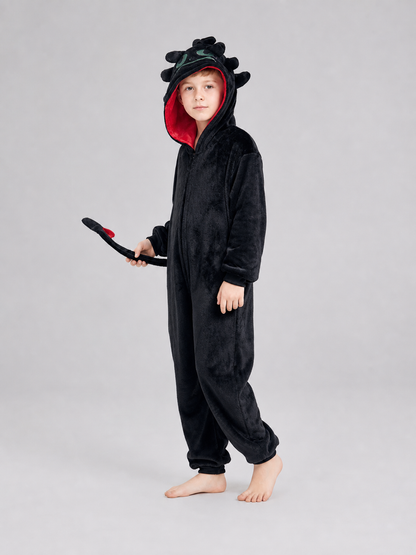 Children’s Hooded Dragon Costume, Black and Red