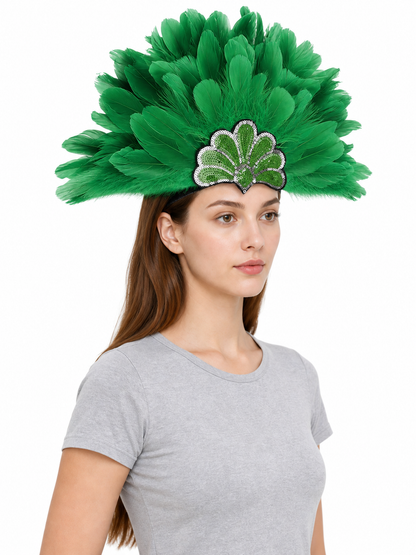 Carnival Headpiece with Green Feathers