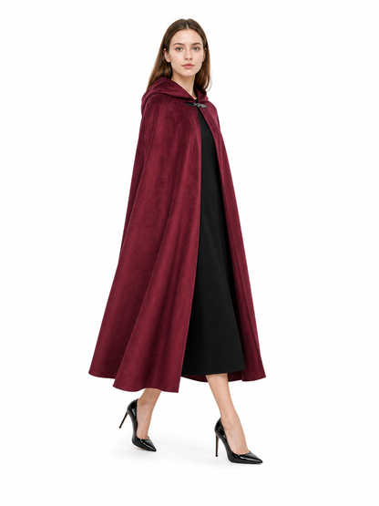 Long burgundy carnival cloak with hood