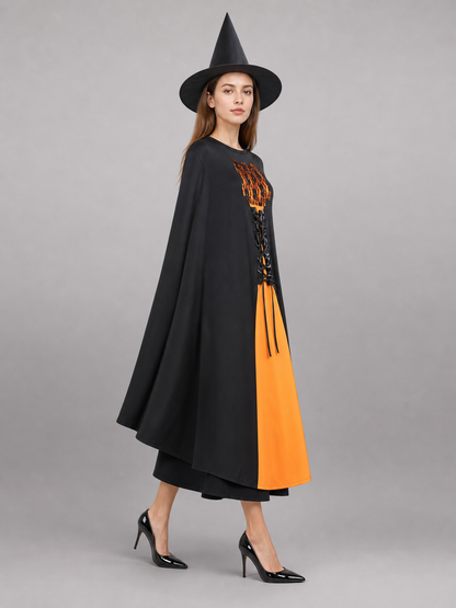 Witch costume with dress and pointed hat