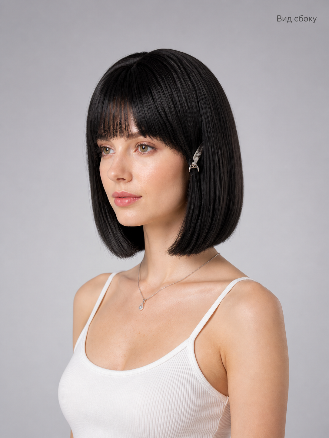 Black Bob Carnival Wig for Halloween and Cosplay side view
