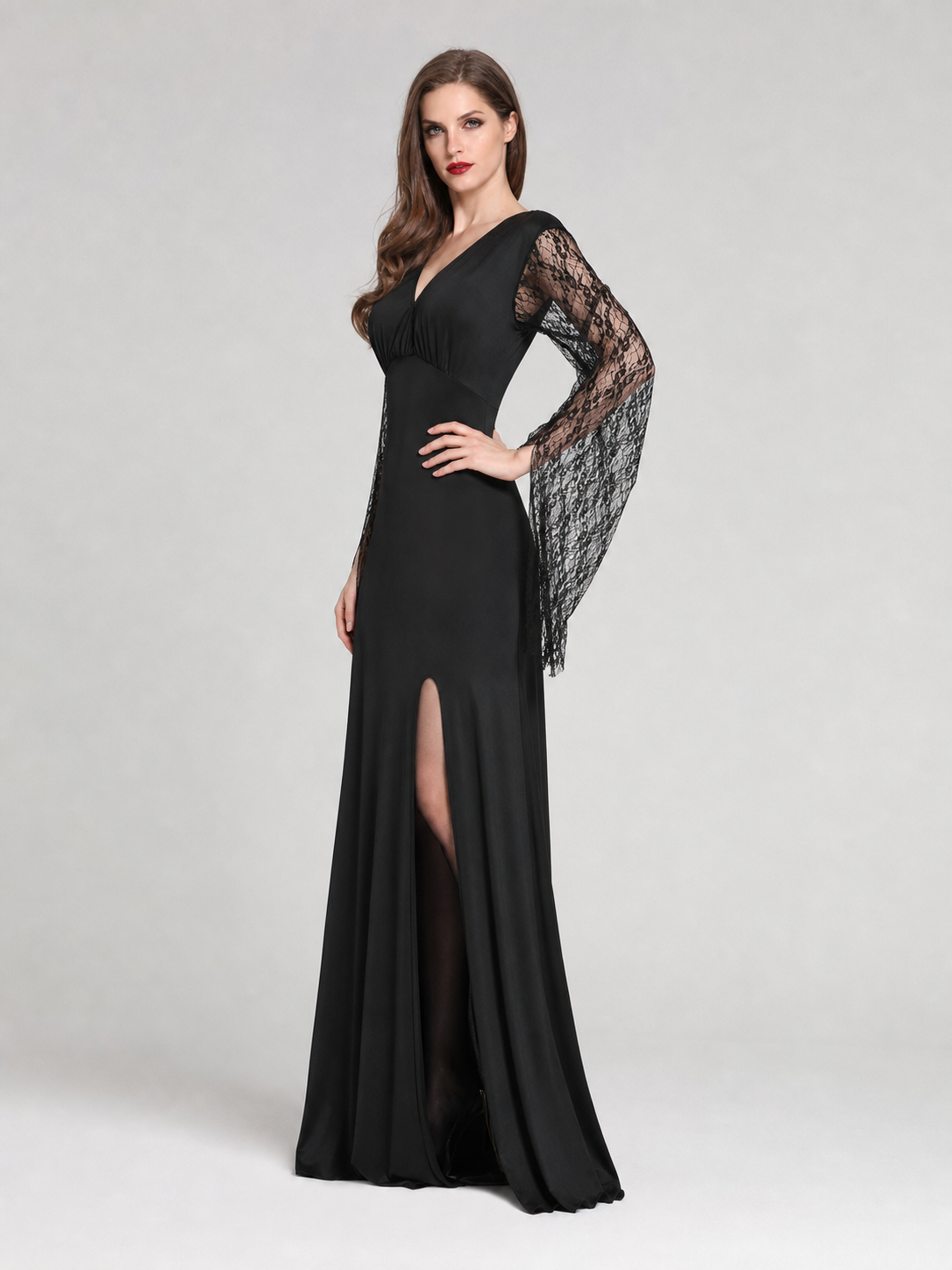 Black Gothic Dress with Lace Sleeves