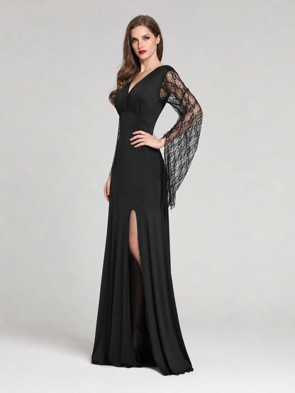 Black Gothic Dress with Lace Sleeves