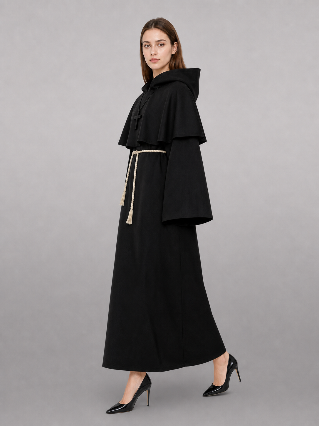 Black Carnival Cloak with a Pointed Hood