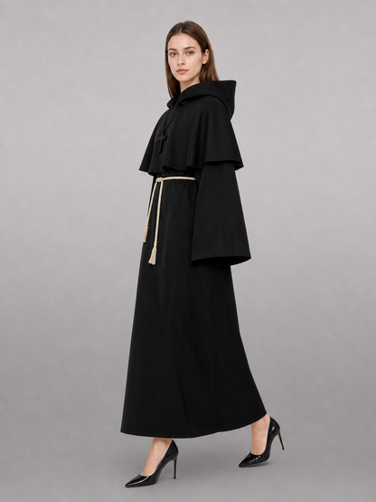 Black Carnival Cloak with a Pointed Hood