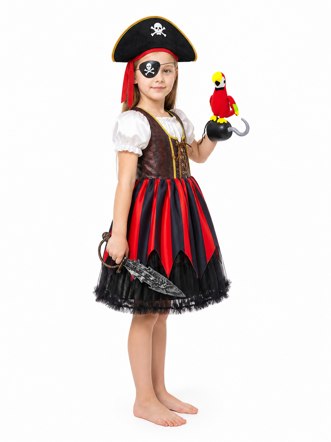 Pirate Costume with a Red-and-Black Striped Dress side view