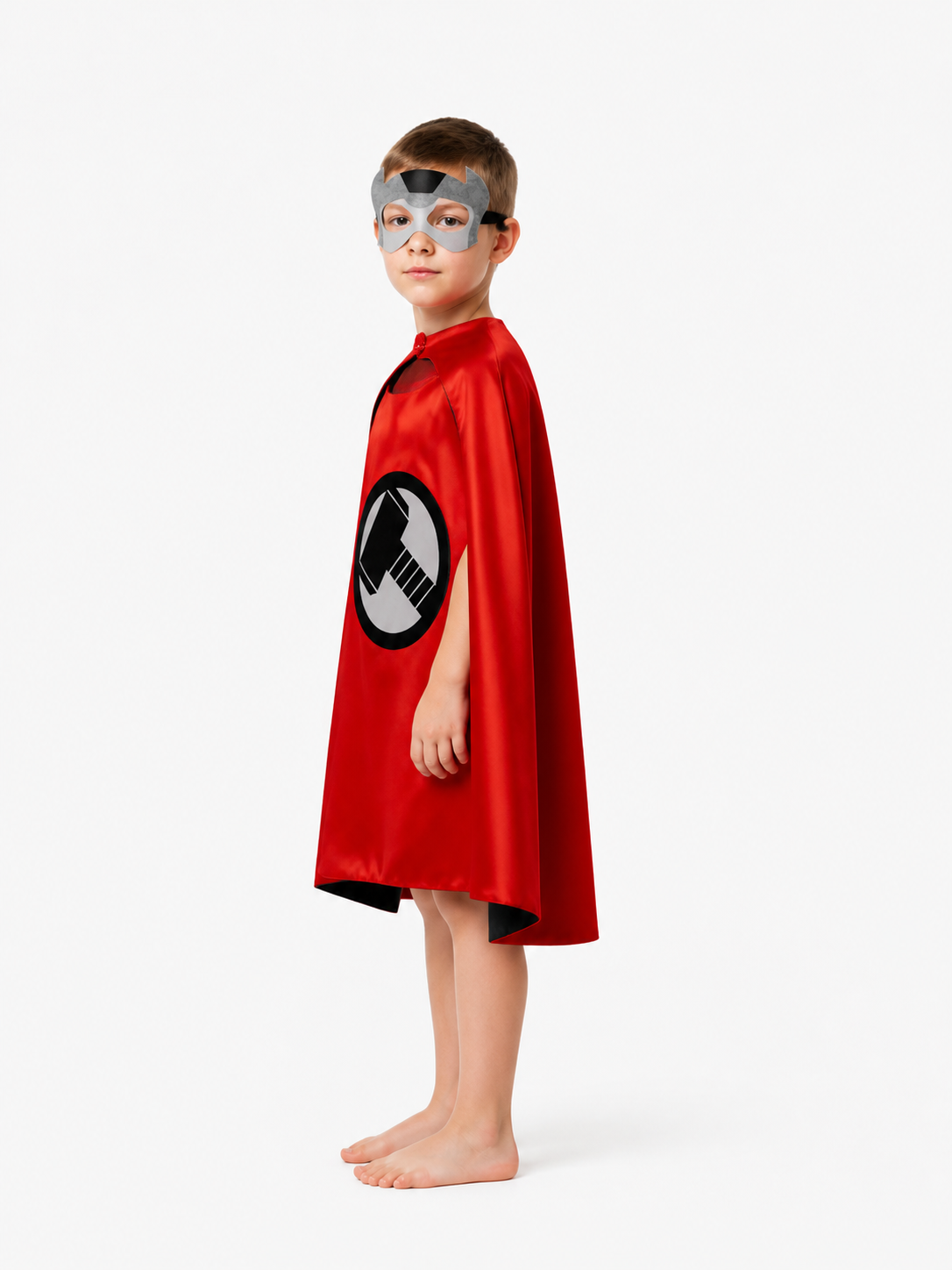 Red Cape with a Round Emblem and Ties side view