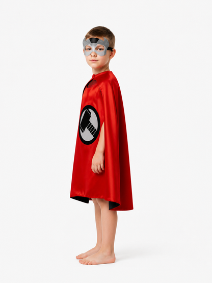 Red Cape with a Round Emblem and Ties side view
