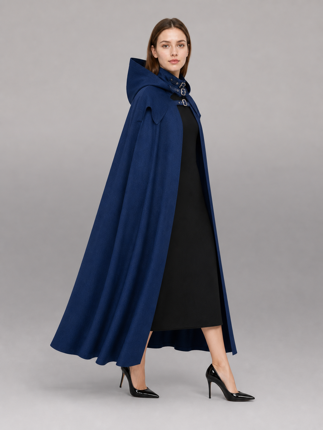Black and Blue Gothic Carnival Cloak with Hood