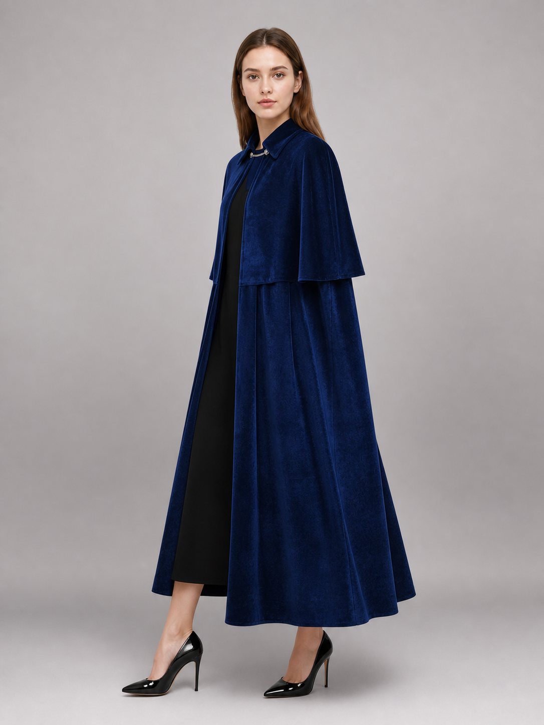 Blue Carnival Cloak, Long Style with Collar