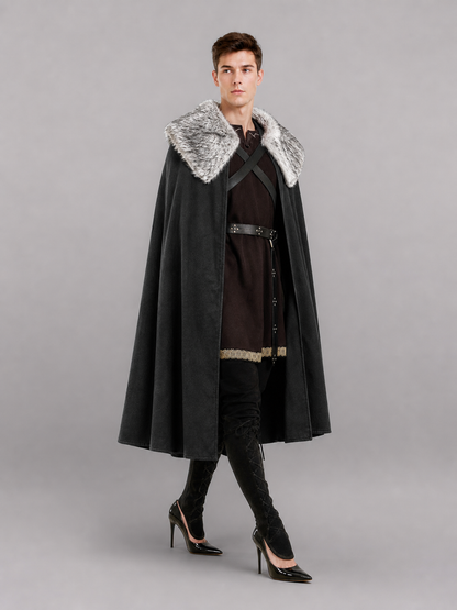 Black Medieval Costume Cape with Collar