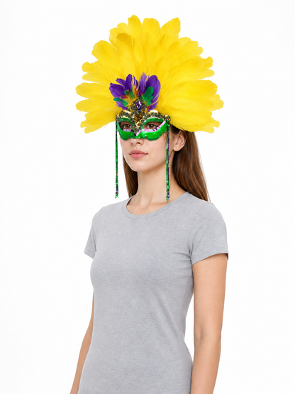 Carnival feather headdress with mask