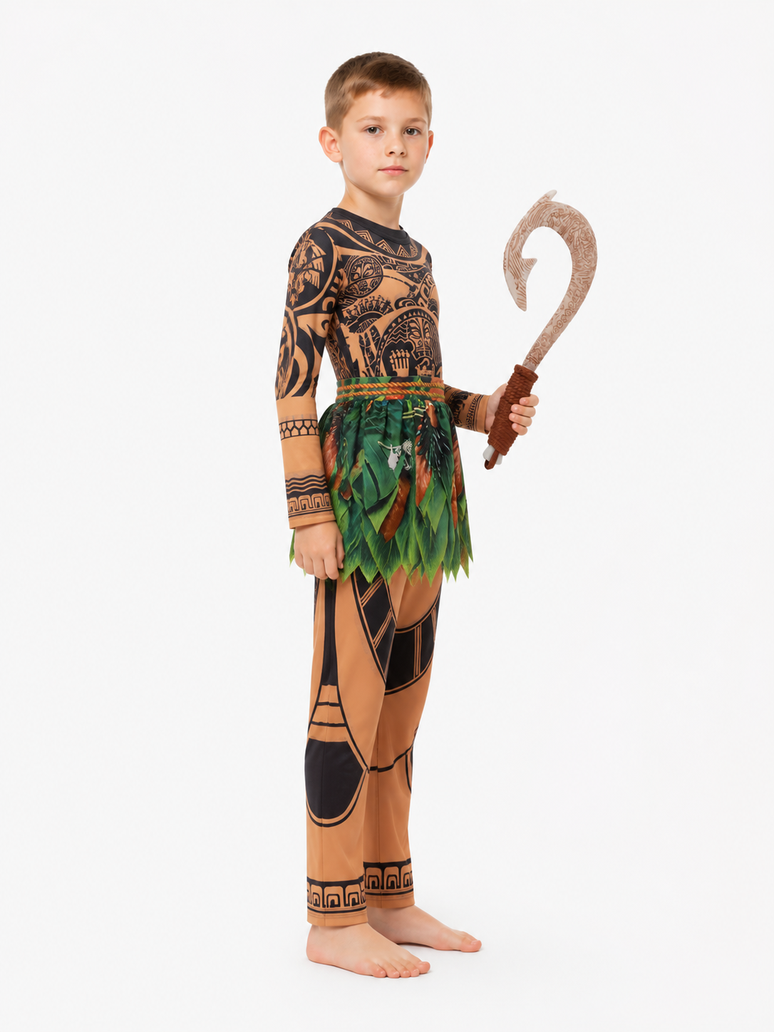 Maui Carnival Costume with Leaves and Hook side view