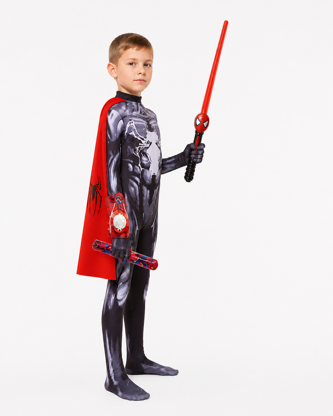 Children’s Venom Costume, Black with White Spider side view