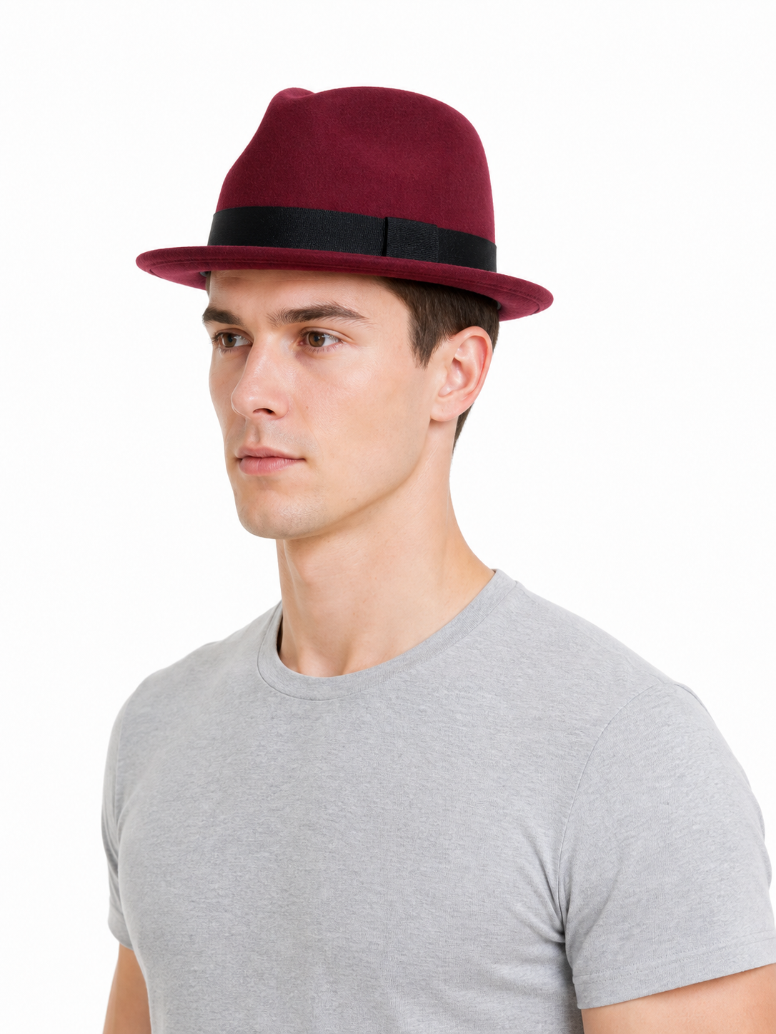 Burgundy Fedora Hat with Black Band
