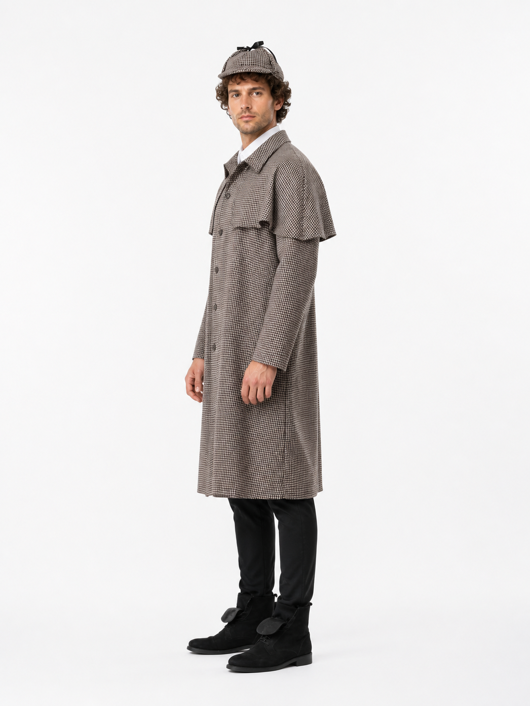 Double-Breasted Houndstooth Coat with Epaulettes for Costumes
