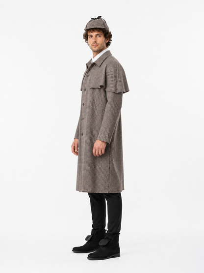 Double-Breasted Houndstooth Coat with Epaulettes for Costumes