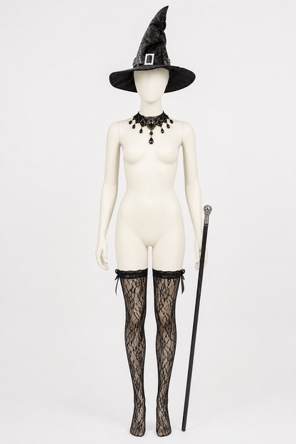 Gothic Costume with Hat, Cane, and Accessories side view