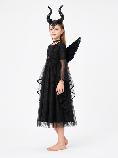 Children's Halloween Dress with Wings and Horns side view