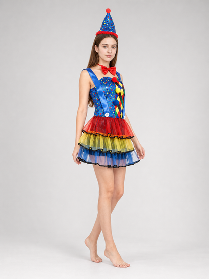 Clown Costume with a Full Skirt and Hat