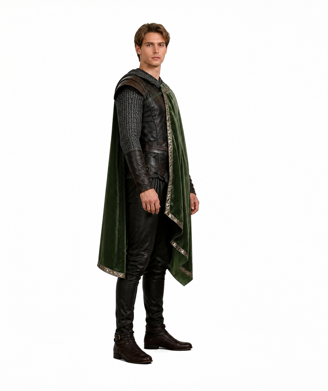 Long Green Asymmetrical Shawl with Gold Trim