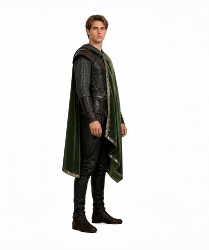 Long Green Asymmetrical Shawl with Gold Trim