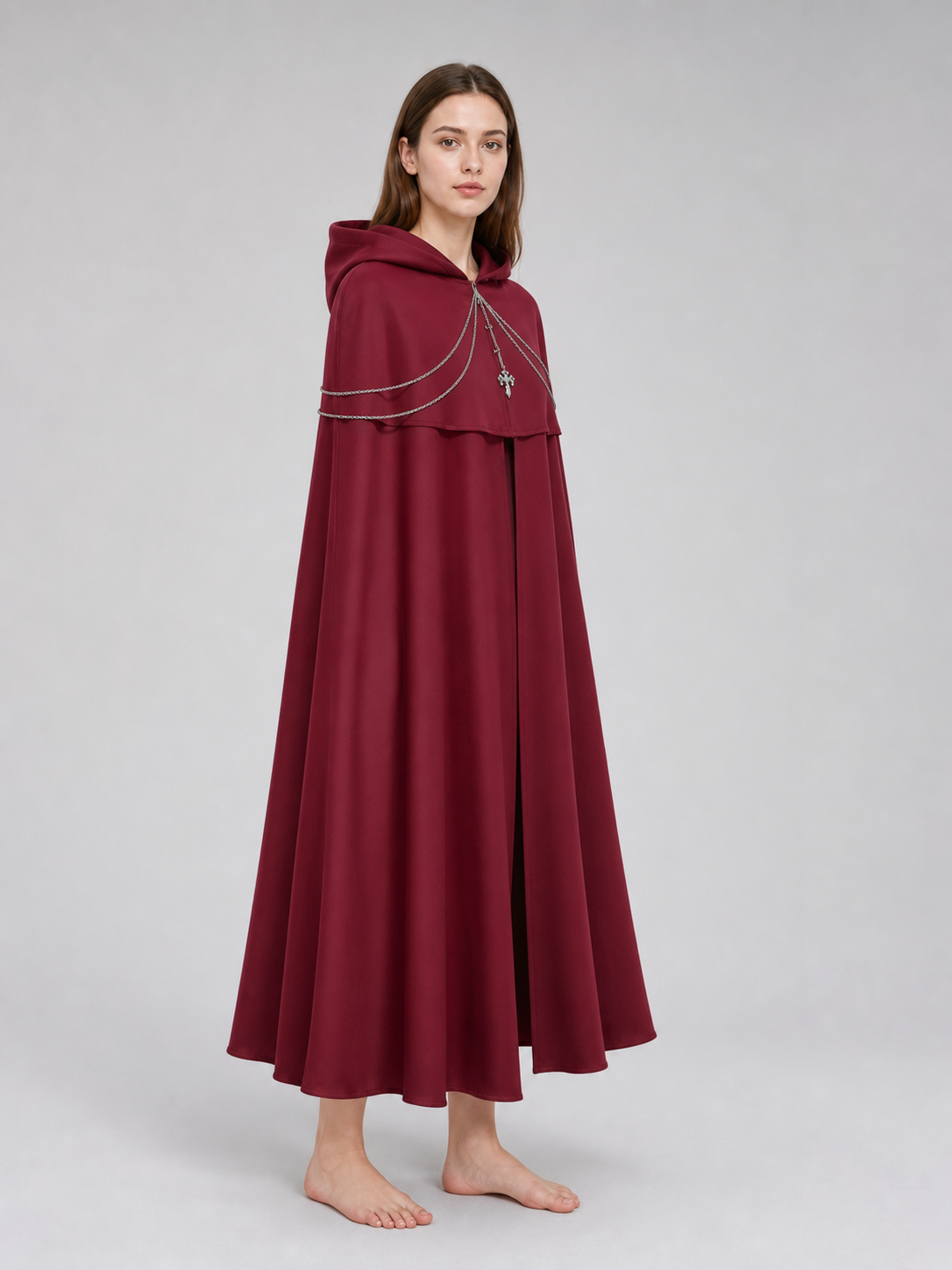 Gothic Hooded Cloak with Pendant for Cosplay