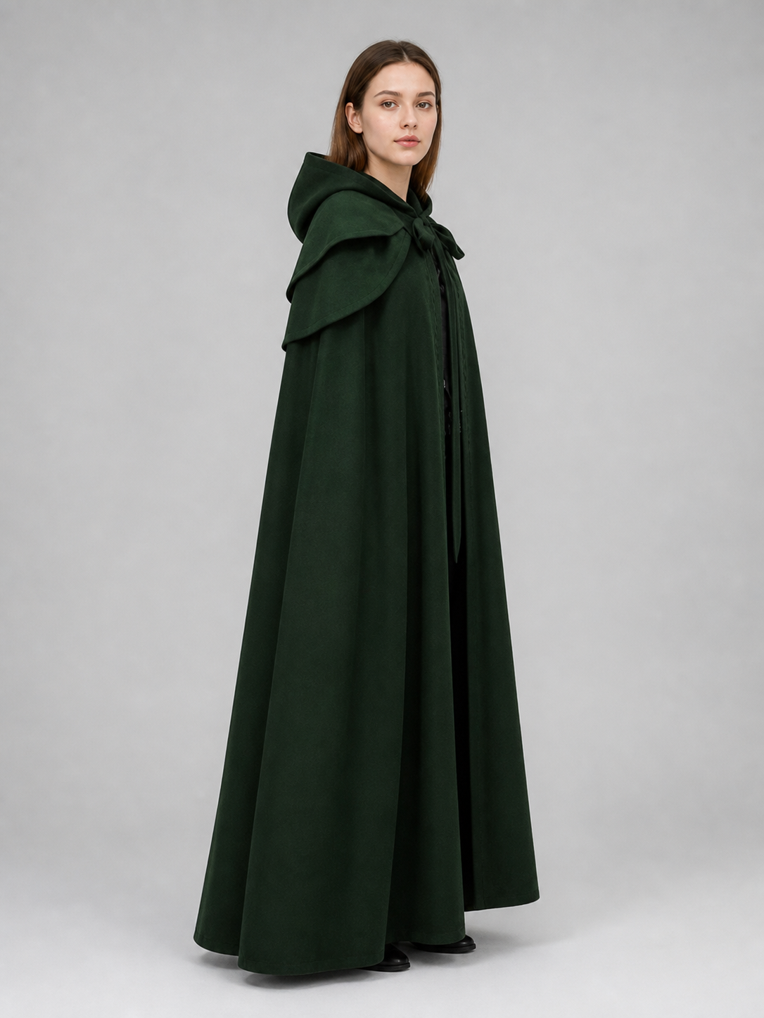 Gothic Medieval Hooded Cloak, Dark Green