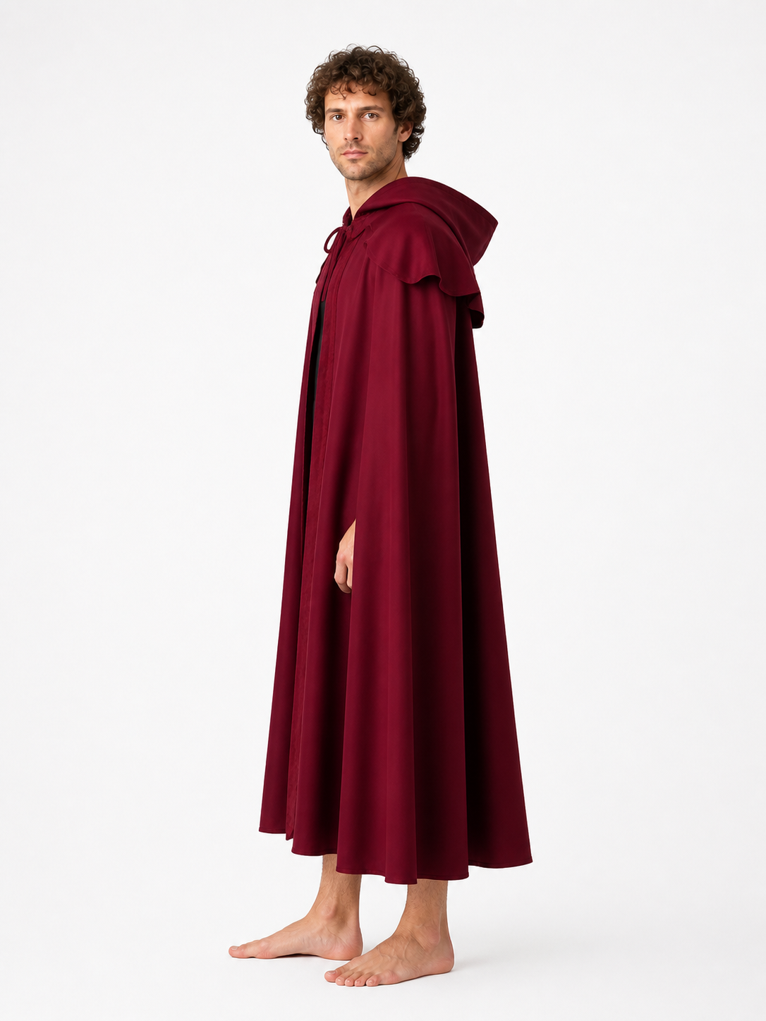 Long Burgundy Gothic Hooded Cloak side view
