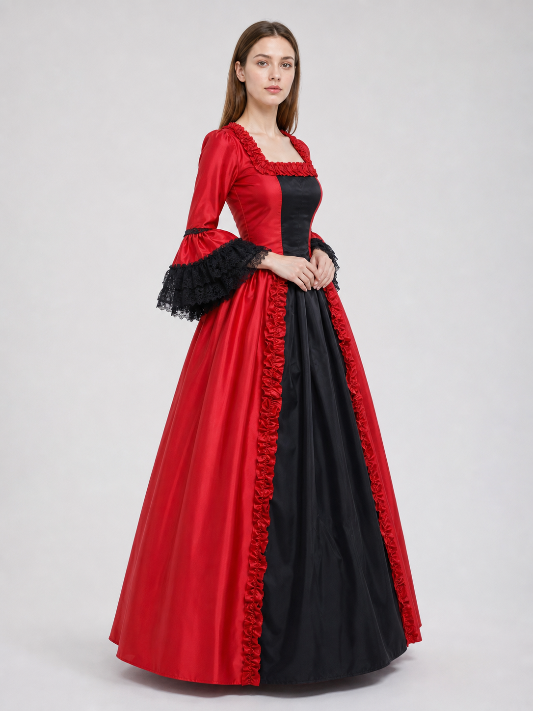 Gothic Dress with Lace and Flared Sleeves