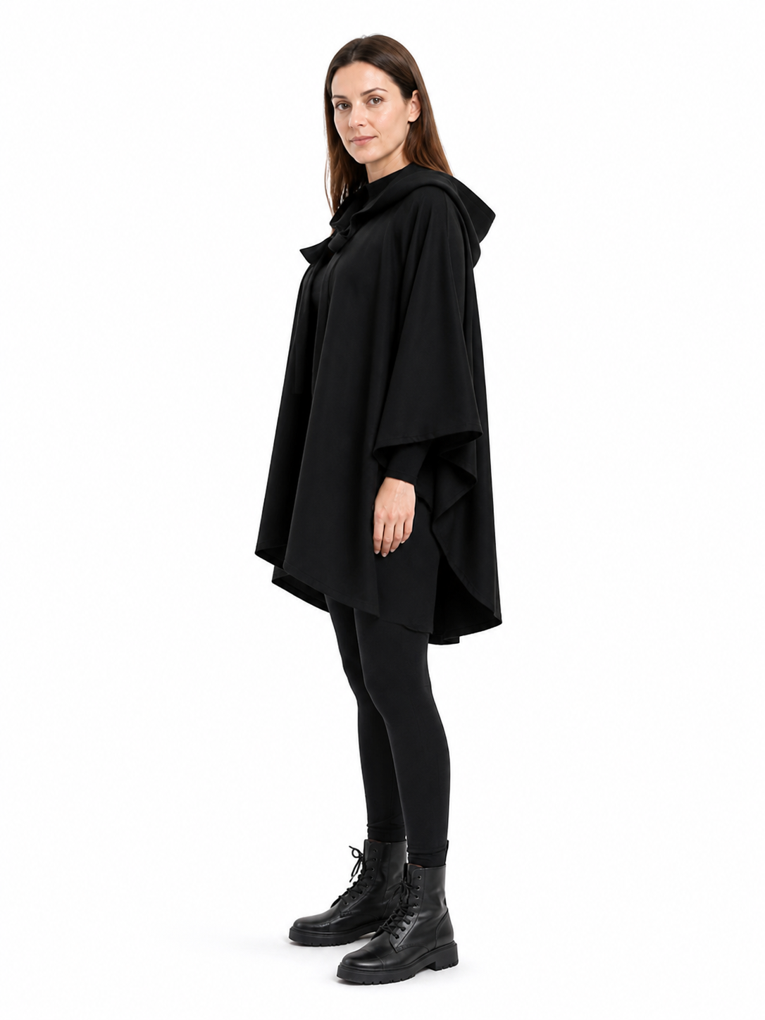 Black Hooded Cape for Halloween side view