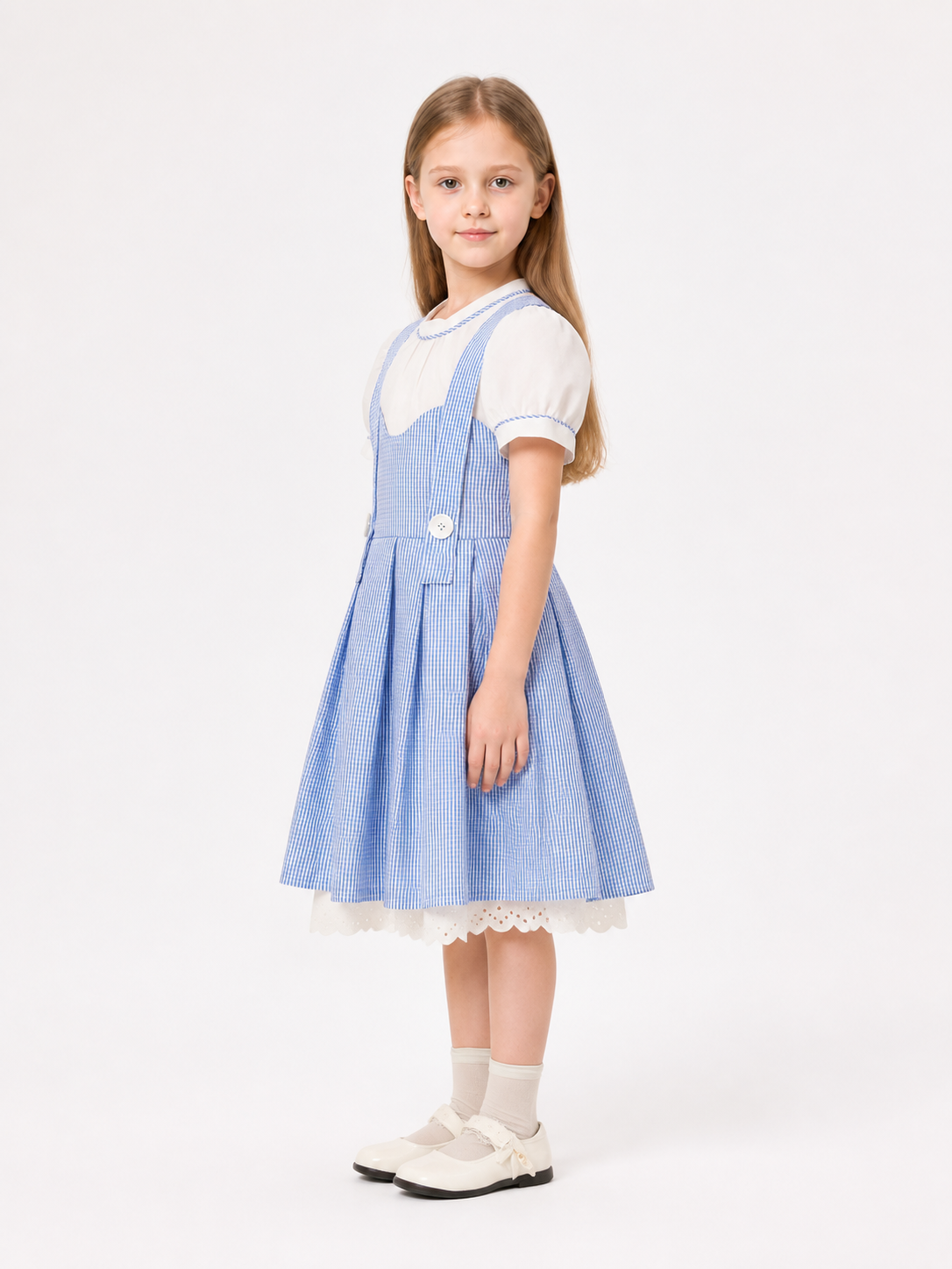 Small Blue-and-White Checkered Dress with Apron
