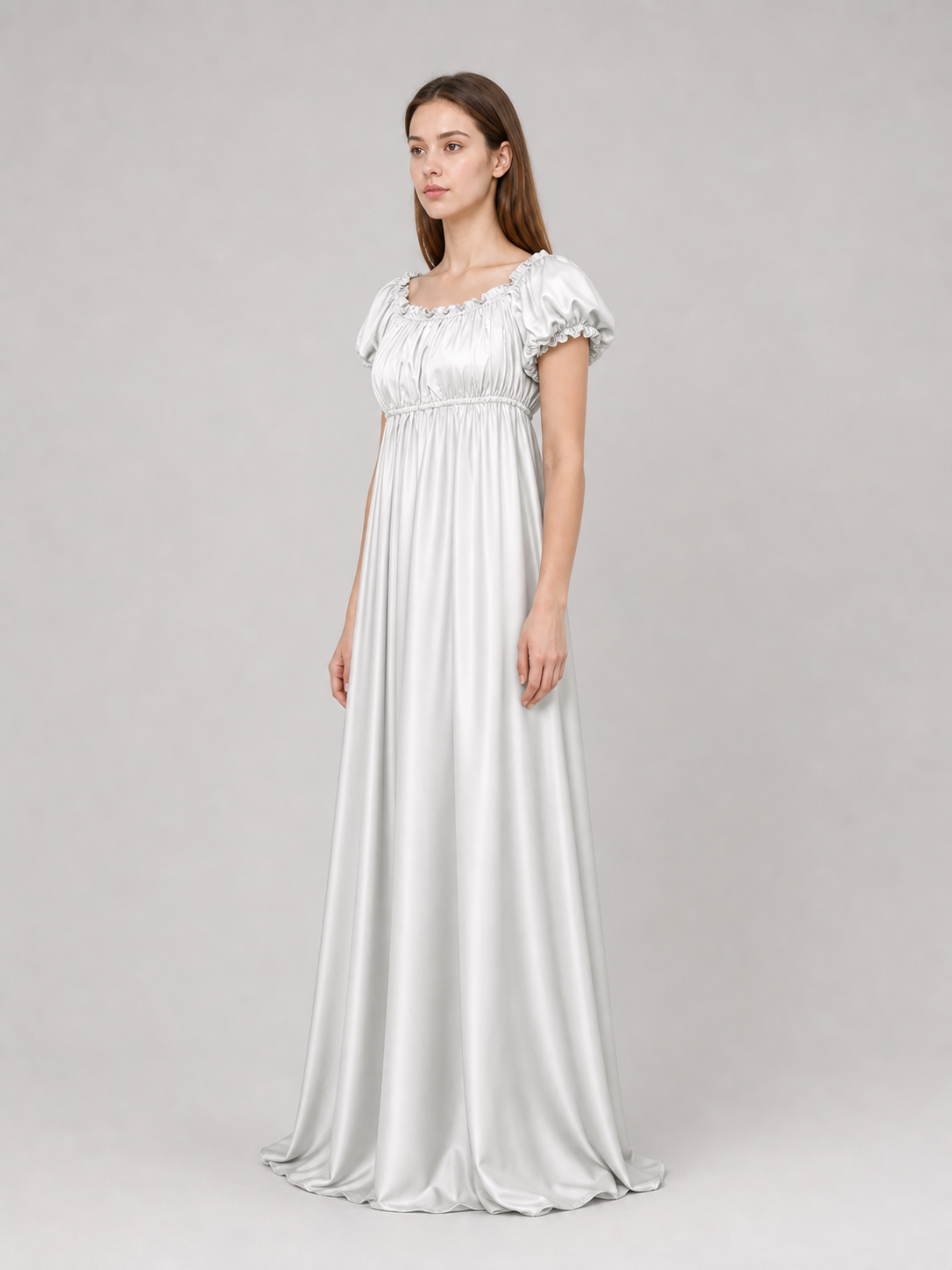 White Long Bridgerton Dress with Sleeves