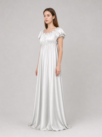 White Long Bridgerton Dress with Sleeves
