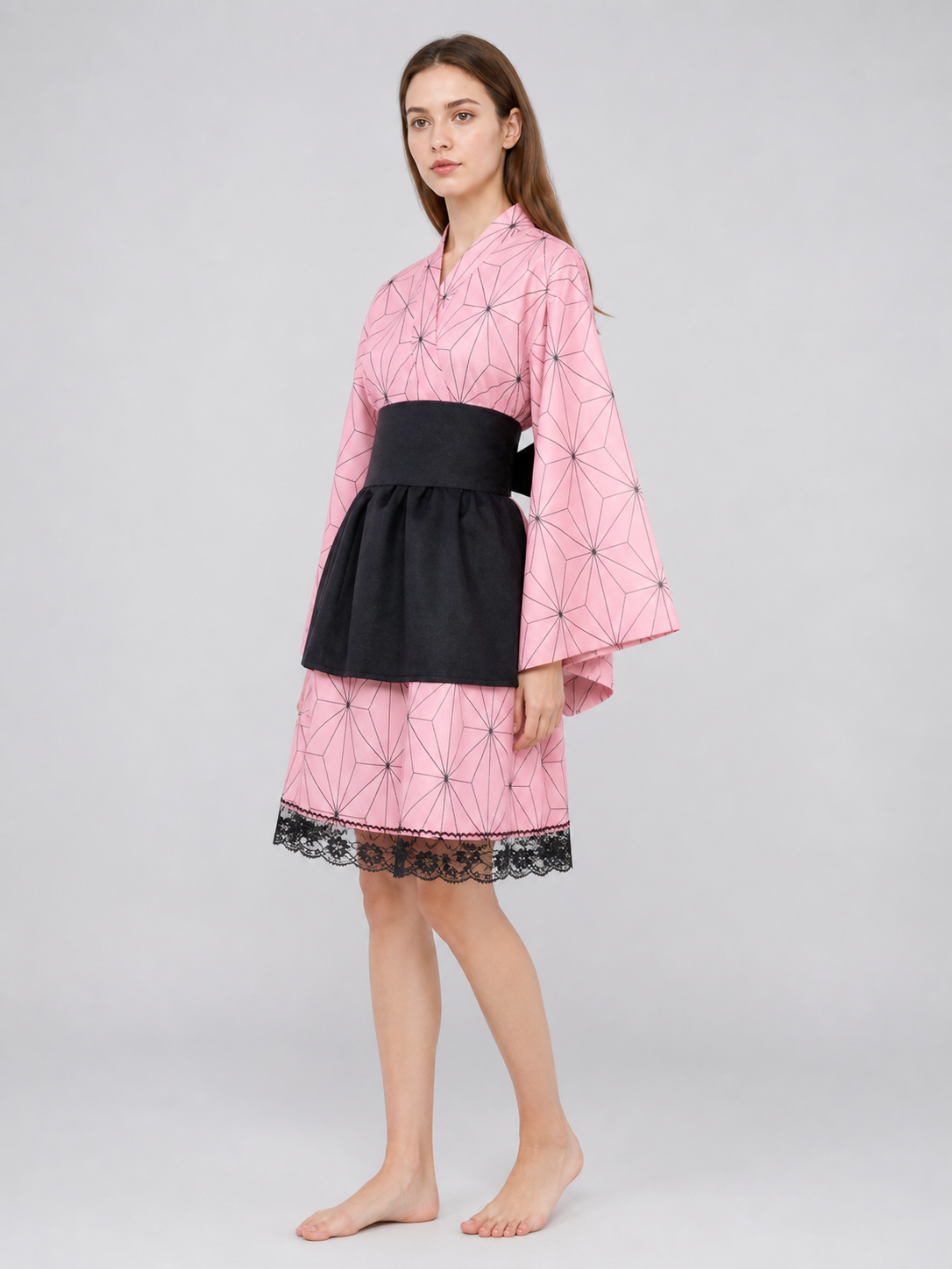 Kimono-Style Cosplay Dress with Lace Trim