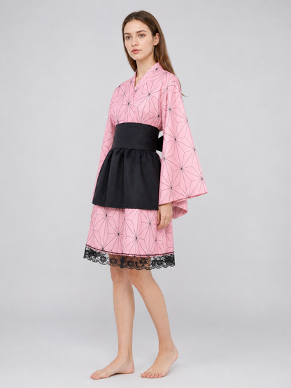 Kimono-Style Cosplay Dress with Lace Trim