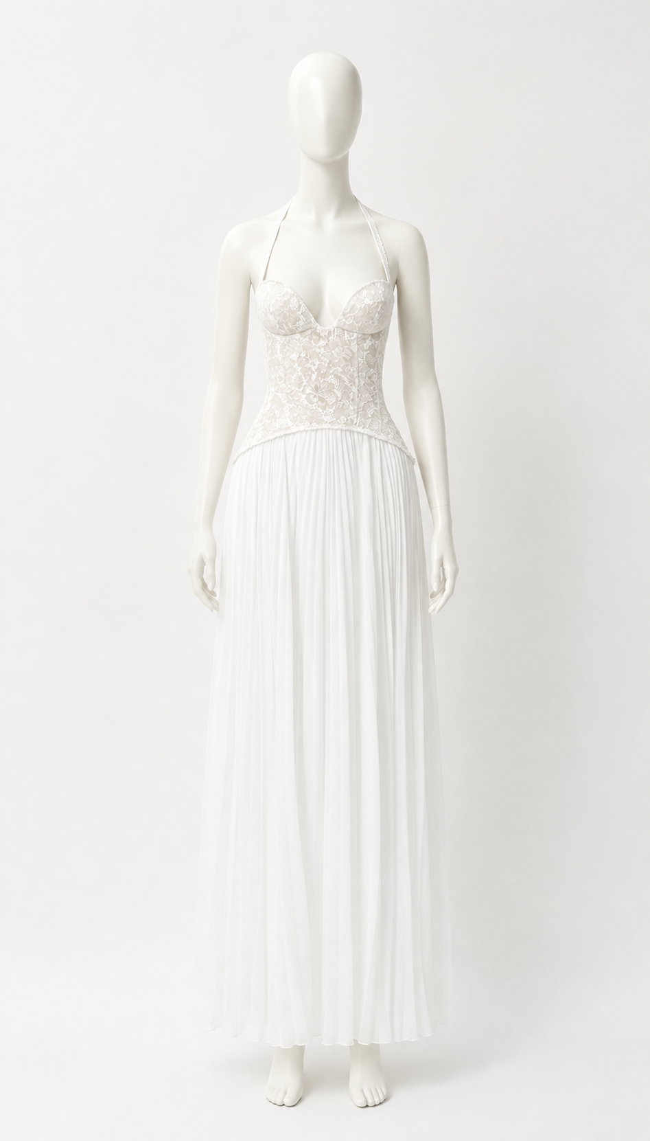 White Lace Dress with Pleated Skirt