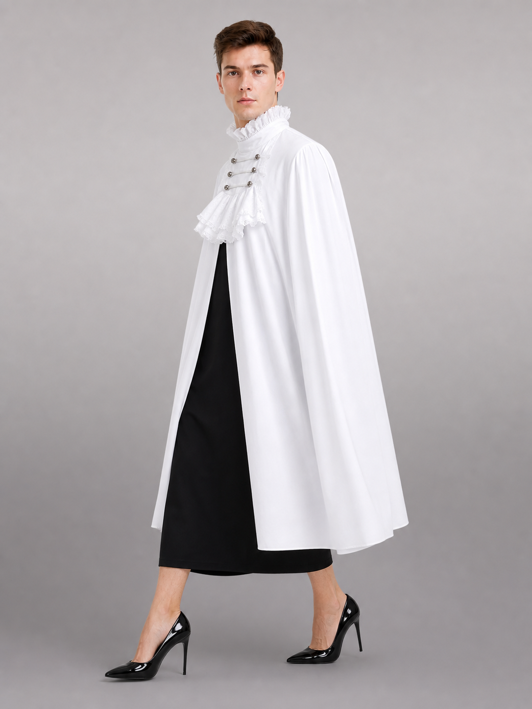 White Shirt with Jabot in Vintage Formal Style