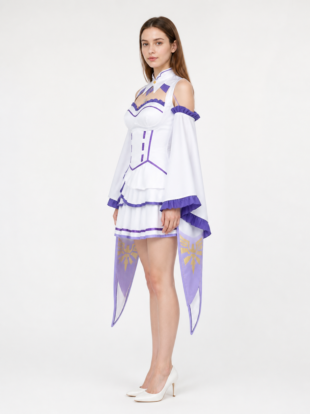 Emilia Cosplay Dress with Tiered Skirt and Sleeves side view
