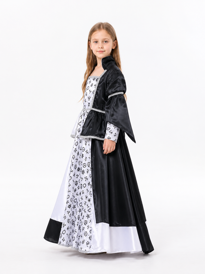 Black-and-White Witch Costume with Dress and Cape side view