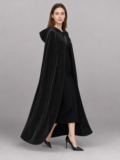 Black medieval hooded costume cloak