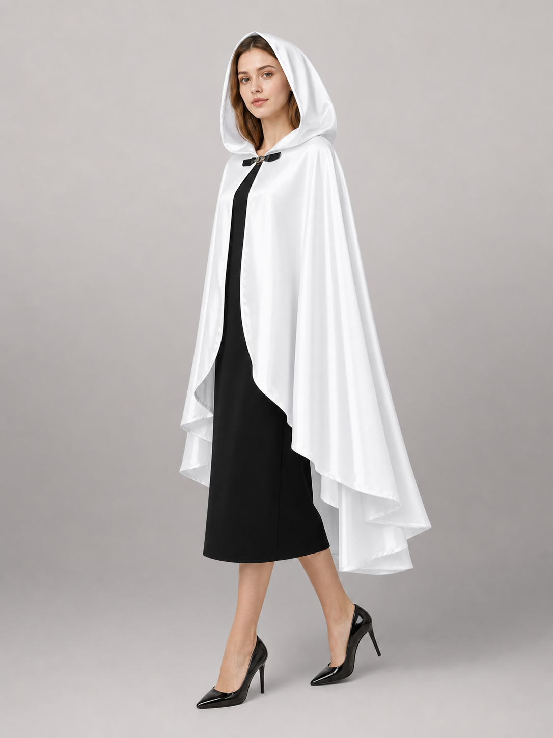 White Hooded Costume Cloak, Flowing Silhouette