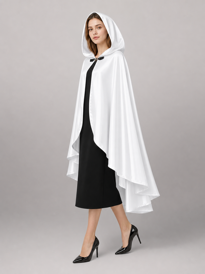 White Hooded Costume Cloak, Flowing Silhouette