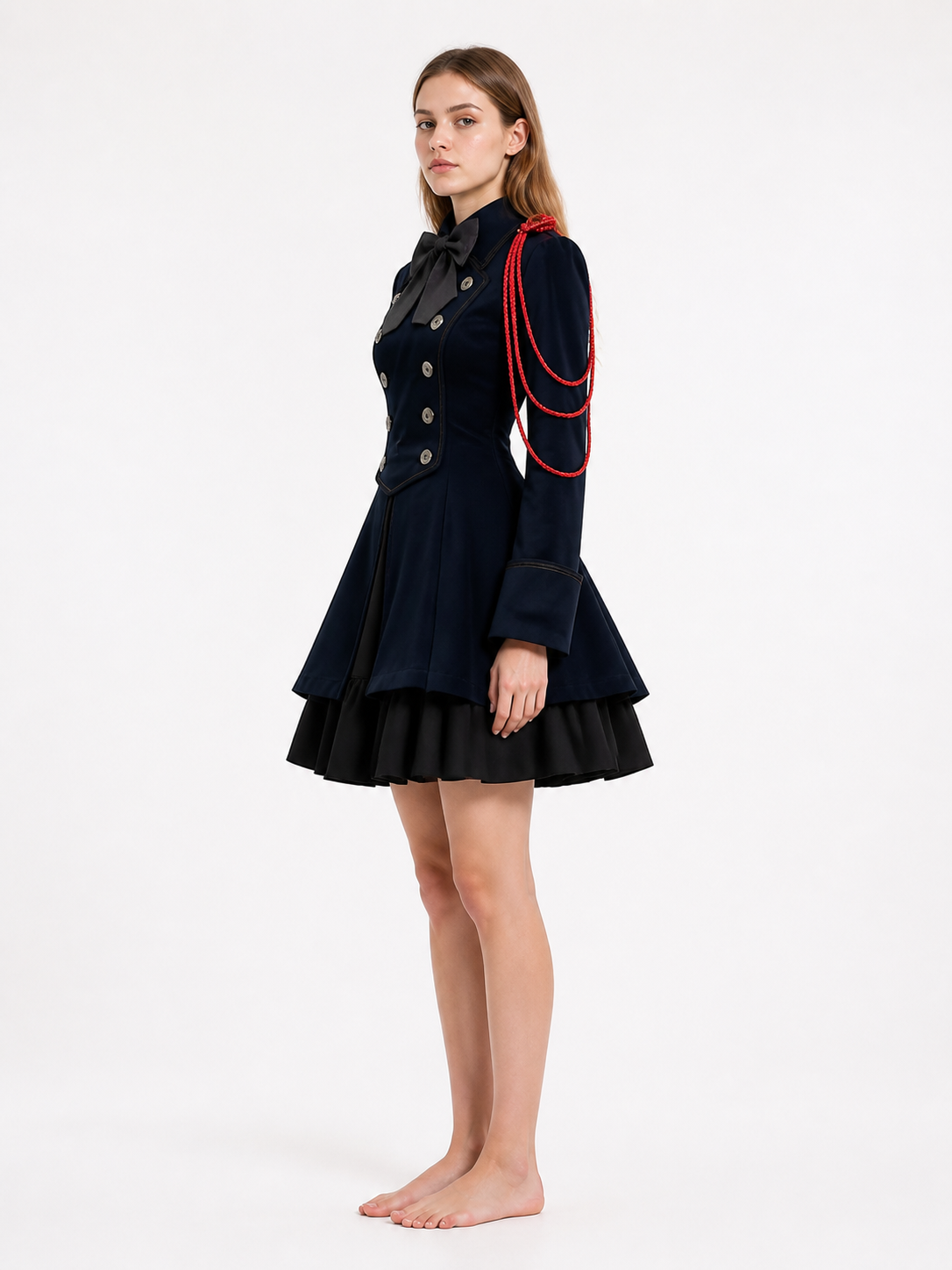Gothic Dress with Bow and High Collar side view
