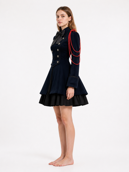Gothic Dress with Bow and High Collar side view